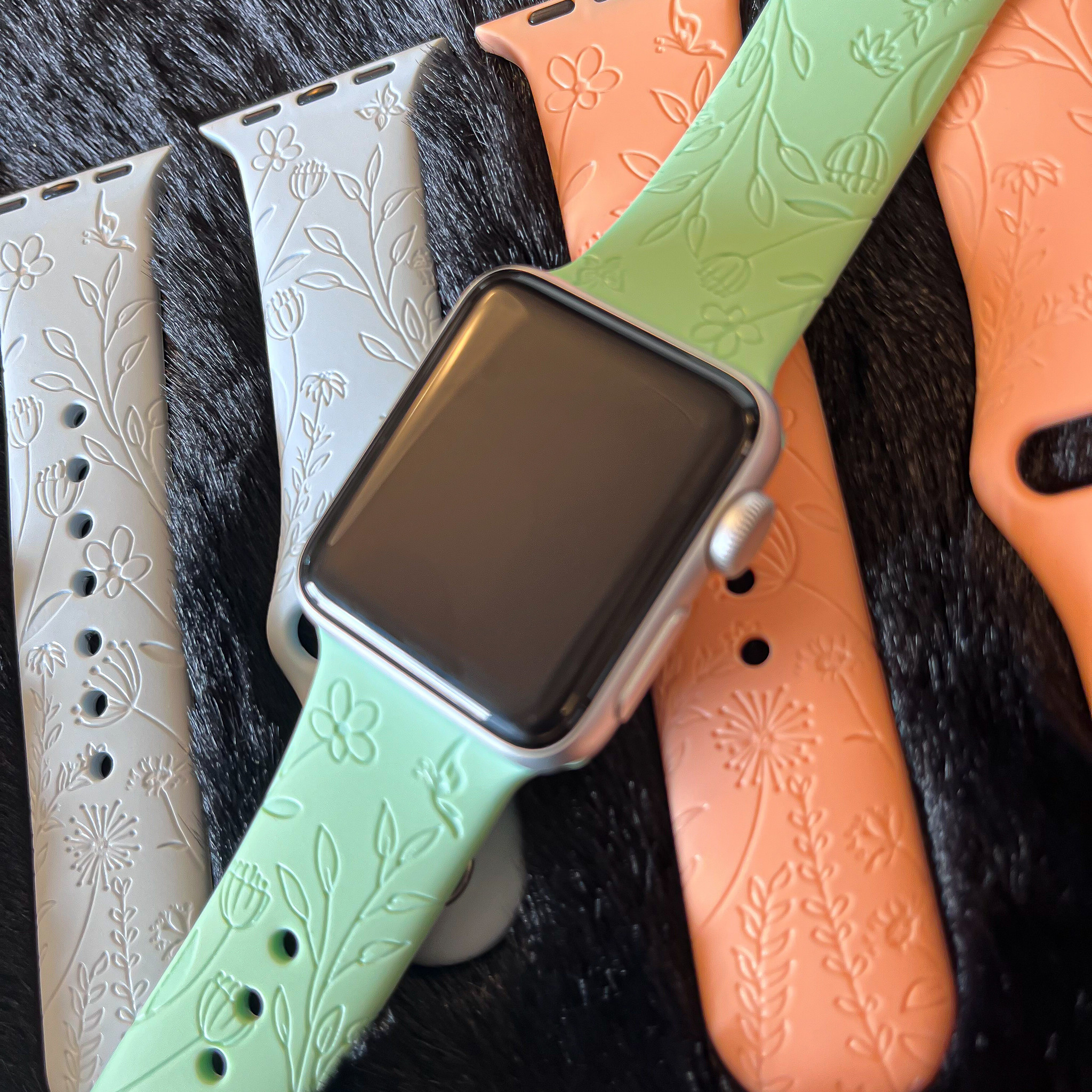 Cinturino sport con stampa per Apple Watch - verde floreale