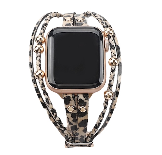 Cinturino gioiello in pelle per Apple Watch - leopardato