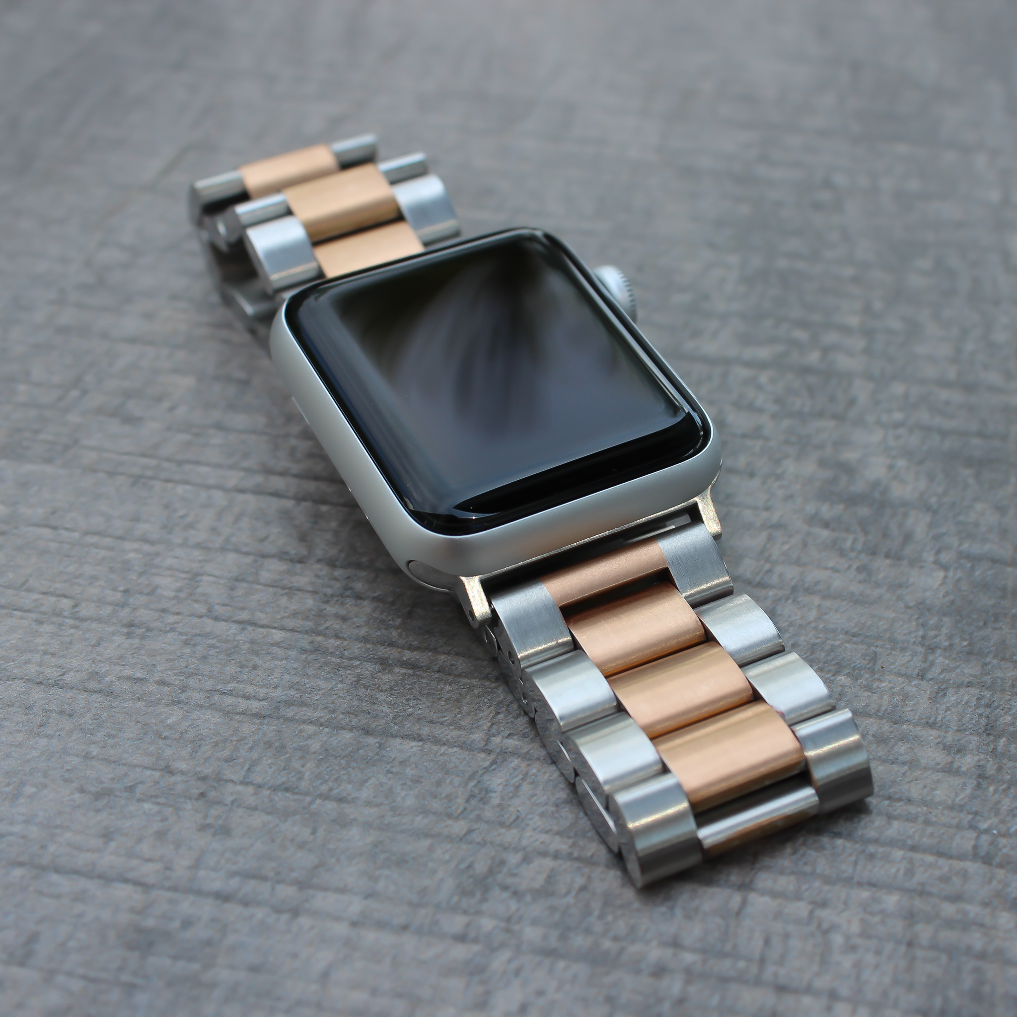 Cinturino a maglie in acciaio con perline per Apple Watch - argento oro rosa