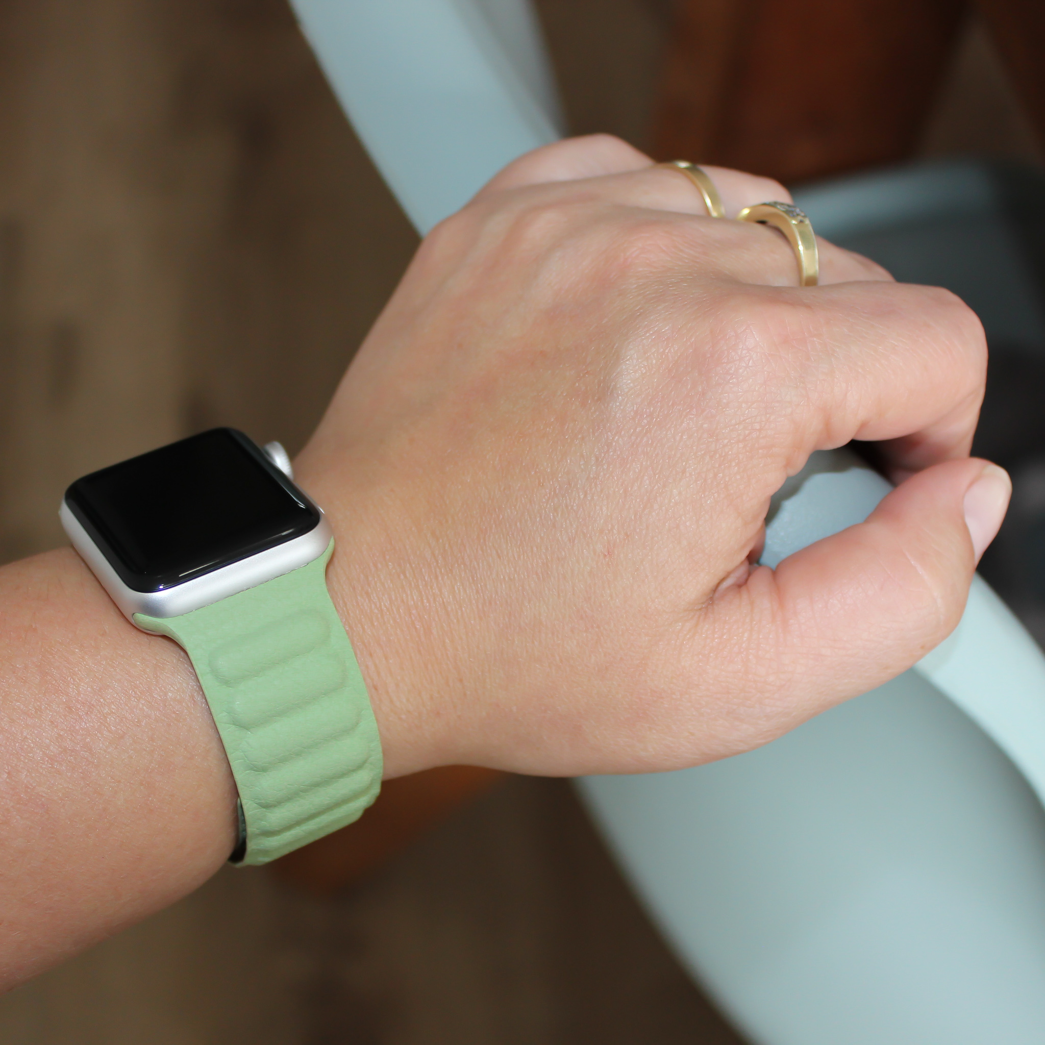 Cinturino singolo in pelle per Apple Watch - tonalità blu-verde