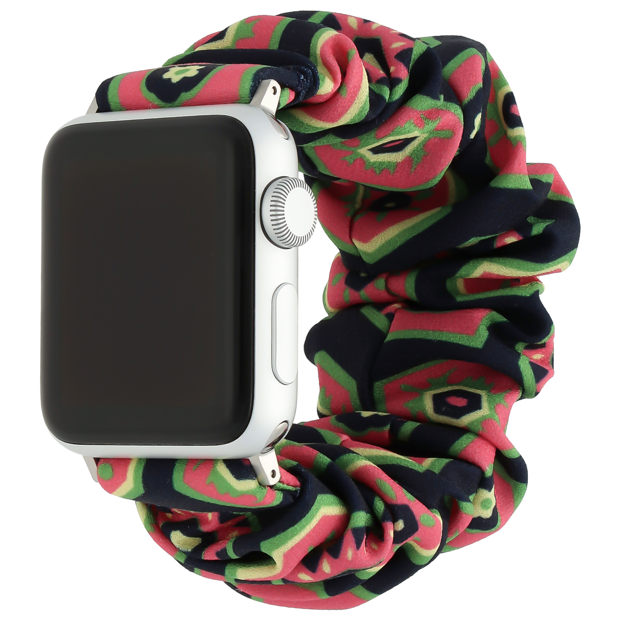 Cinturino elastico in nylon per Apple Watch - blu scuro con rosa e verde