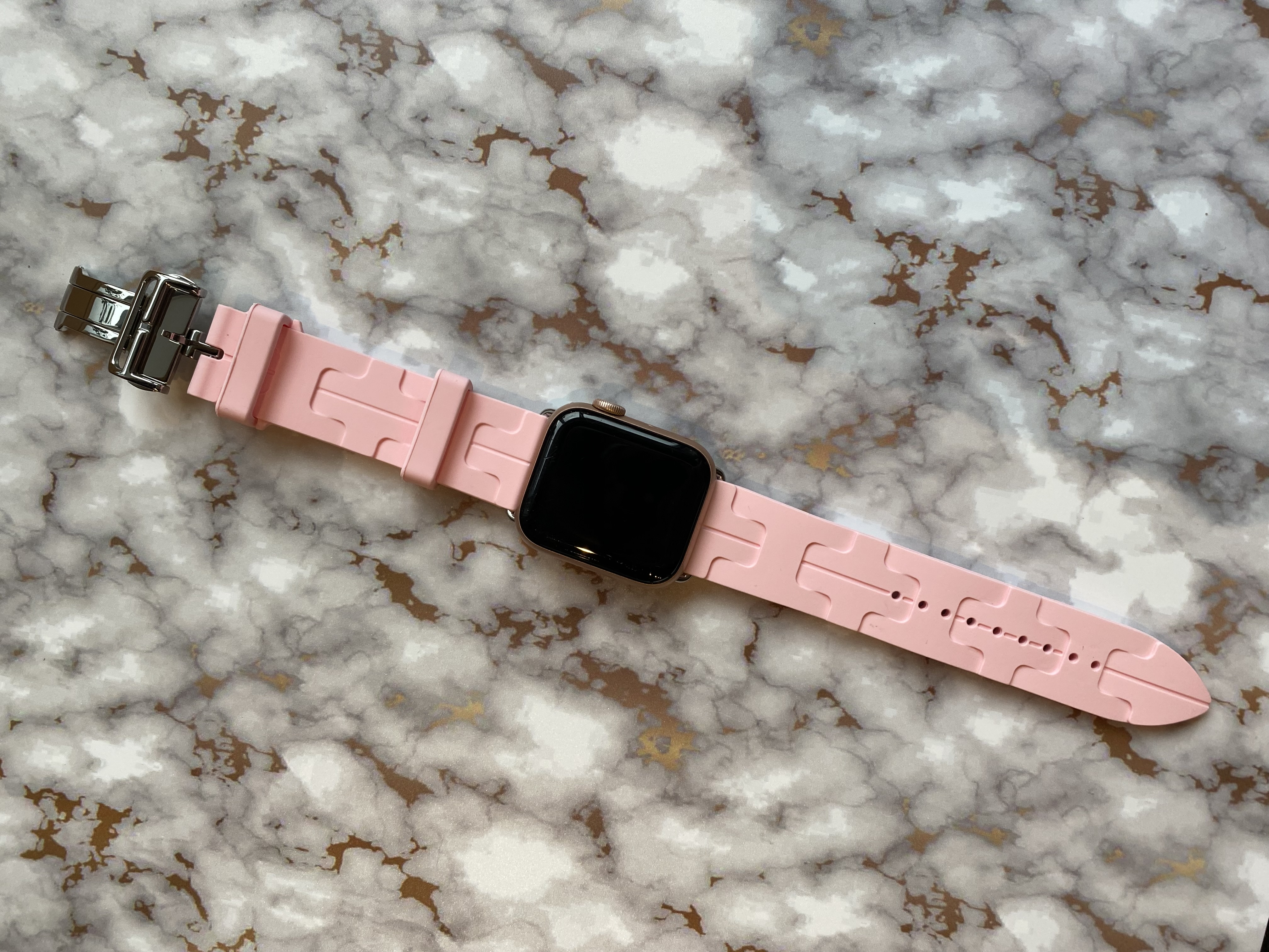 Cinturino sport Hermès simple tour kilim Apple Watch - rosa