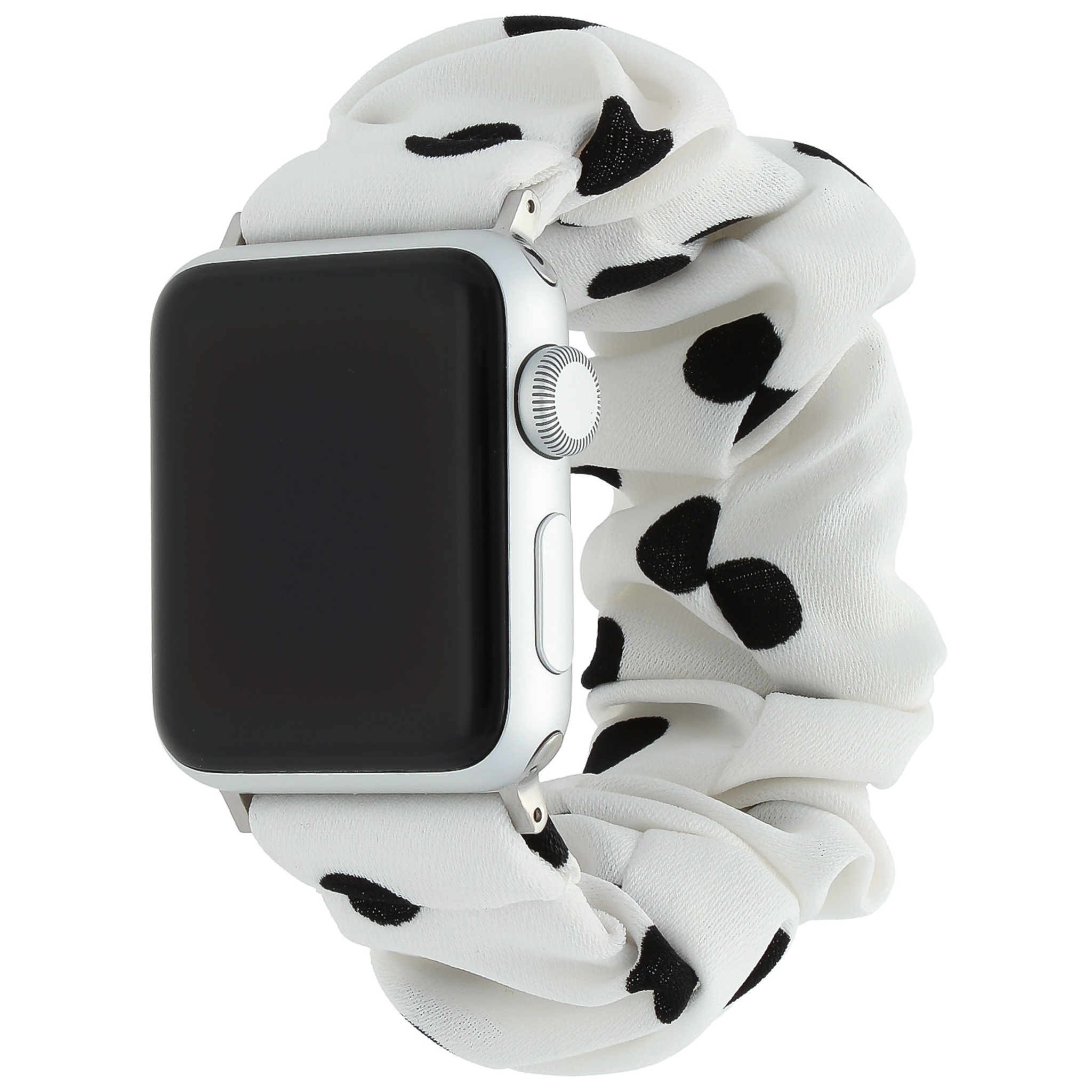 Cinturino elastico in nylon per Apple Watch - bianco con pois neri