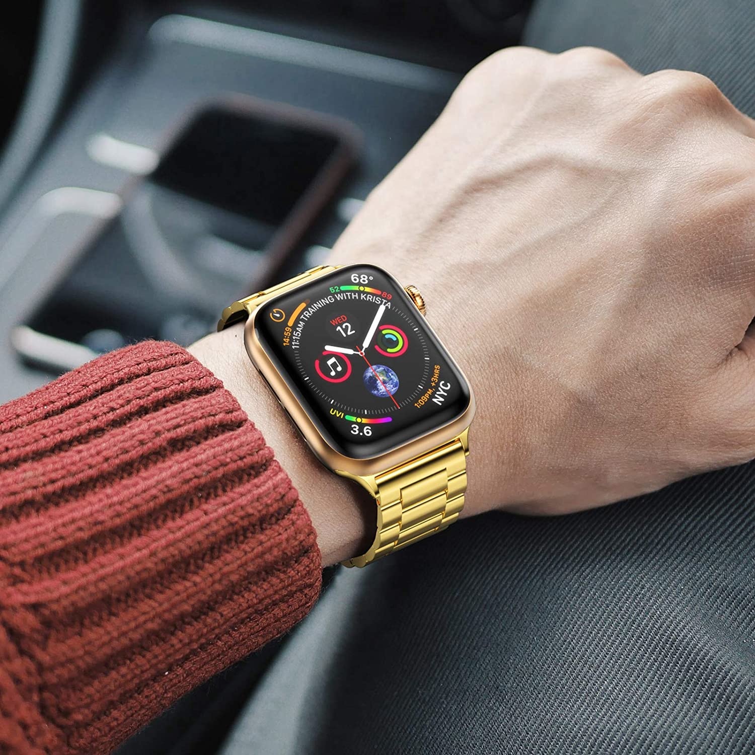 Cinturino a maglie in acciaio con perline per Apple Watch - oro