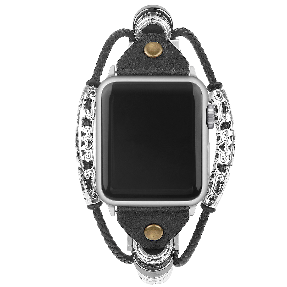 Cinturino gioiello in pelle robusto per Apple Watch - perline nere