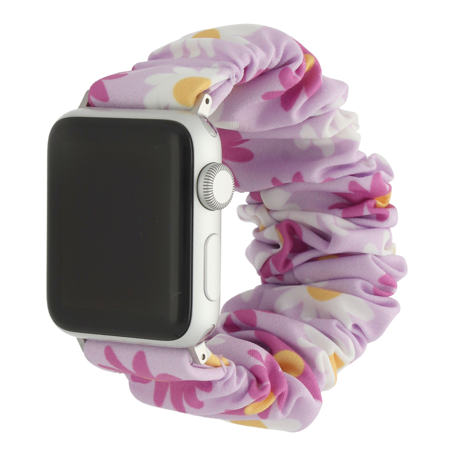 Cinturino elastico in nylon Scrunchie per Apple Watch - Fiori viola