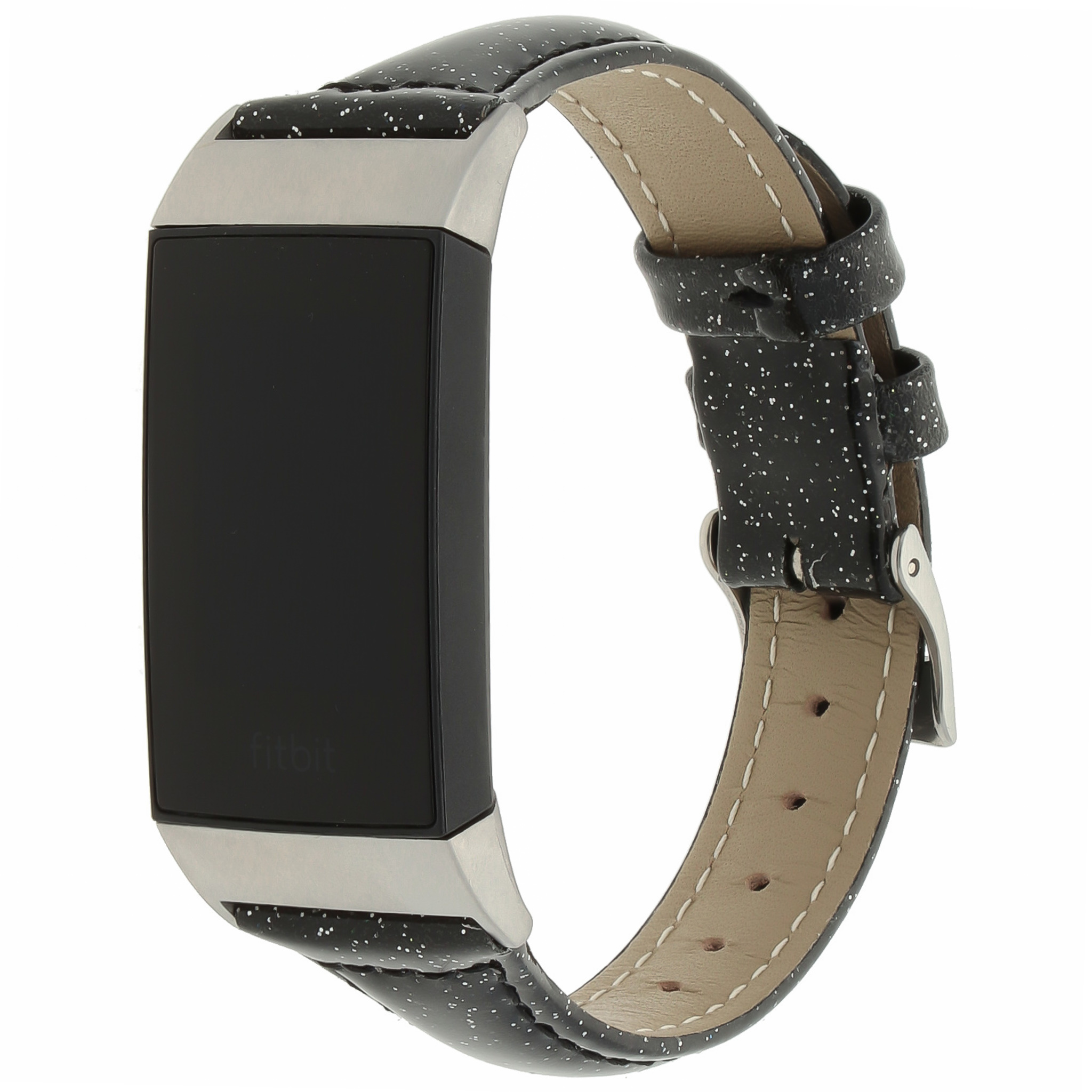 Cinturino in pelle glitter per Fitbit Charge 3 & 4 - nero