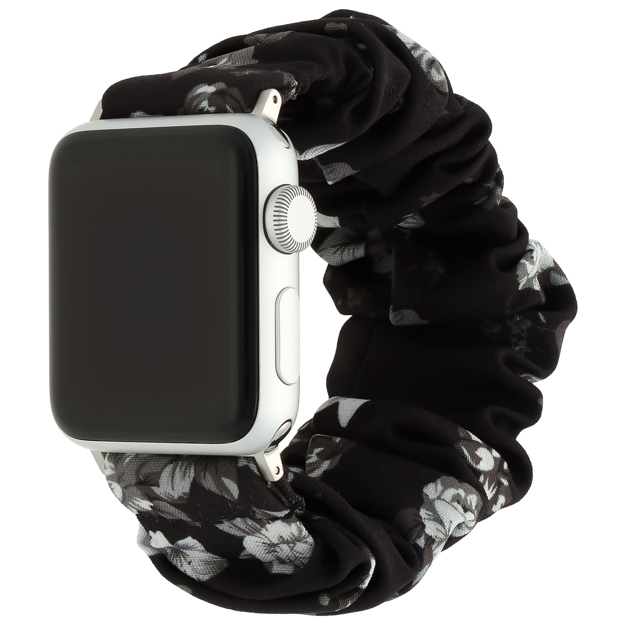 Cinturino elastico in nylon per Apple Watch - nero con rose