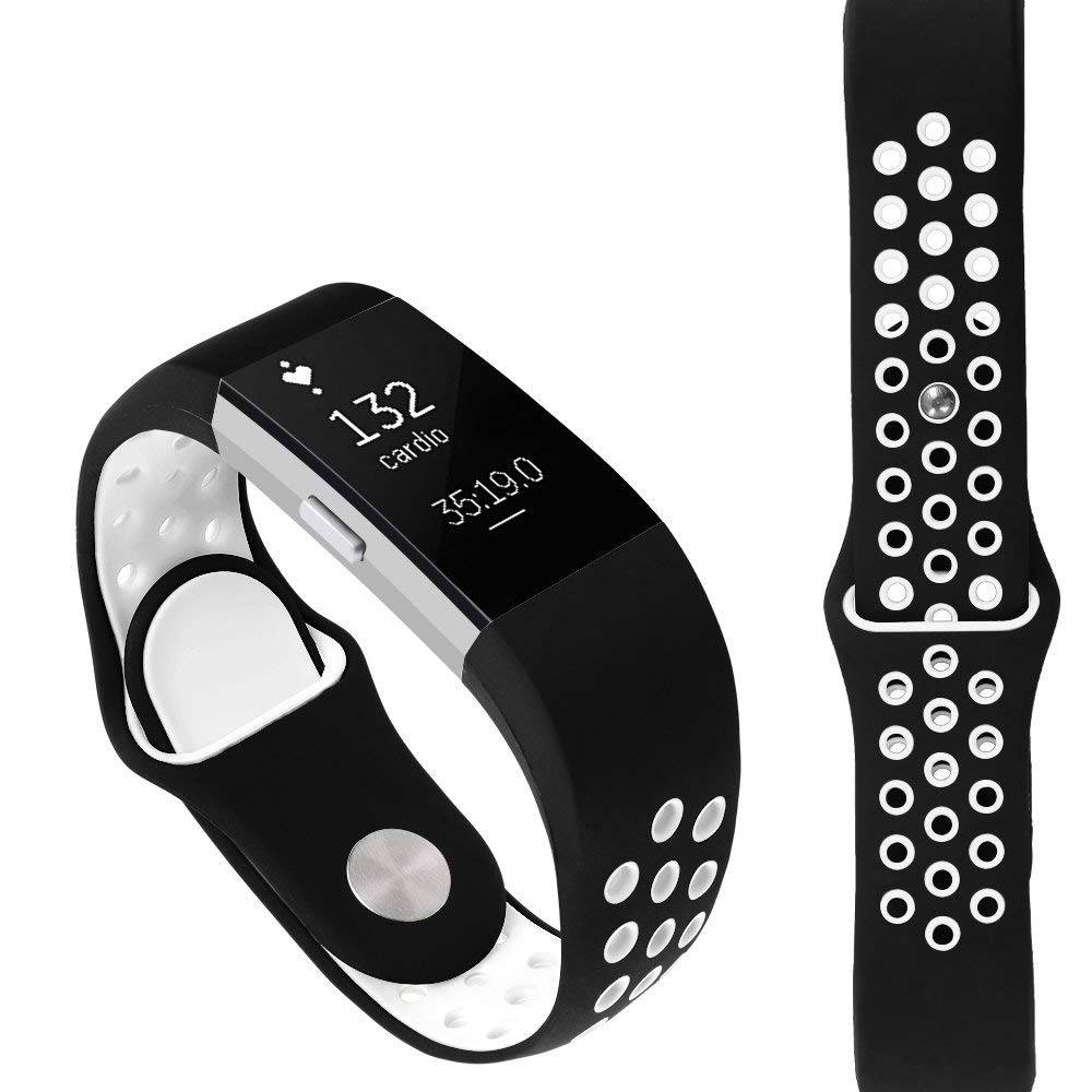 Cinturino doppio sport per Fitbit Charge 2 - nero bianco