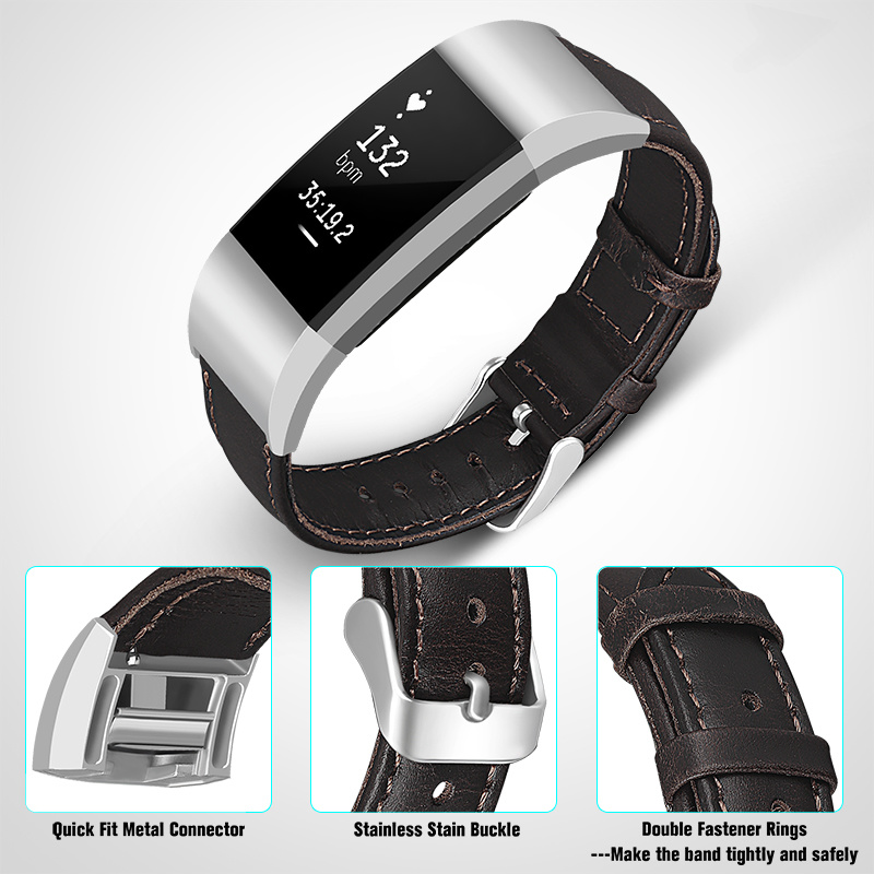 Cinturino in vera pelle per Fitbit Charge 2 - marrone scuro