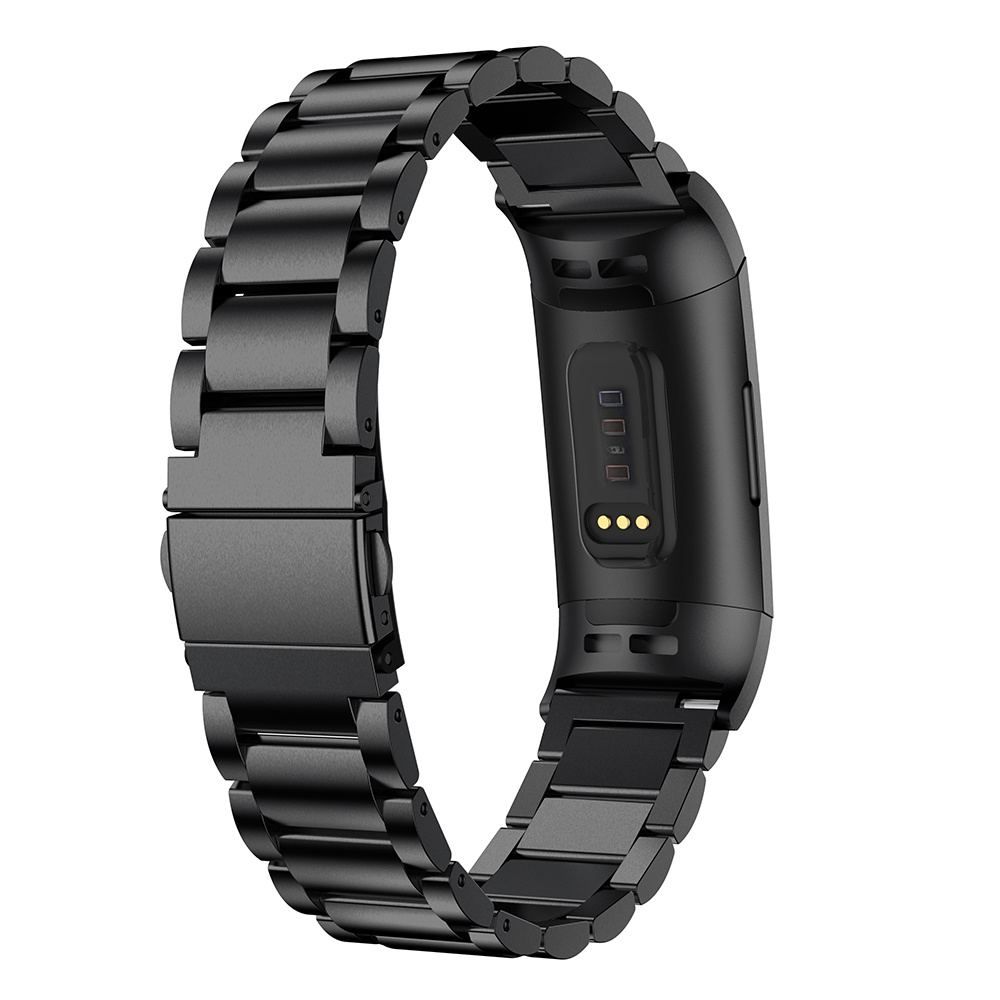 Cinturino a maglie in acciaio con perline per Fitbit Charge 3 & 4 - nero