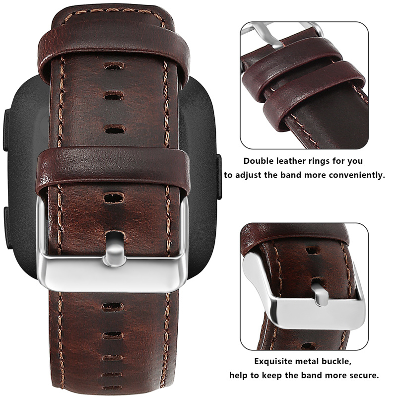 Cinturino in vera pelle per Fitbit Versa - marrone scuro