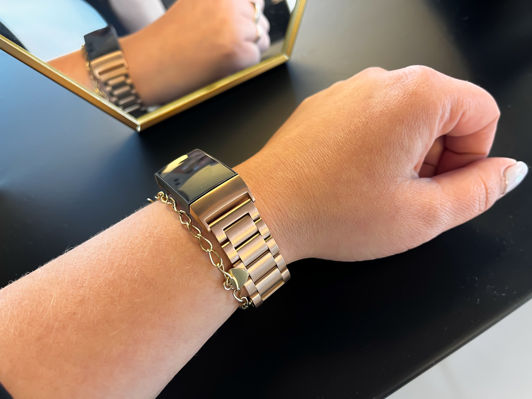 Cinturino a maglie in acciaio con perline per Fitbit Charge 3 & 4 - oro rosa