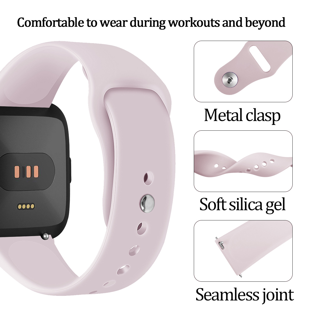 Cinturino sport in silicone per Fitbit Versa - rosa sabbia