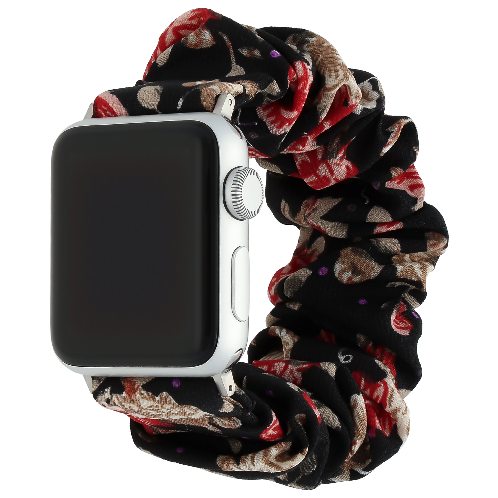 Cinturino elastico in nylon per Apple Watch - nero con fiori