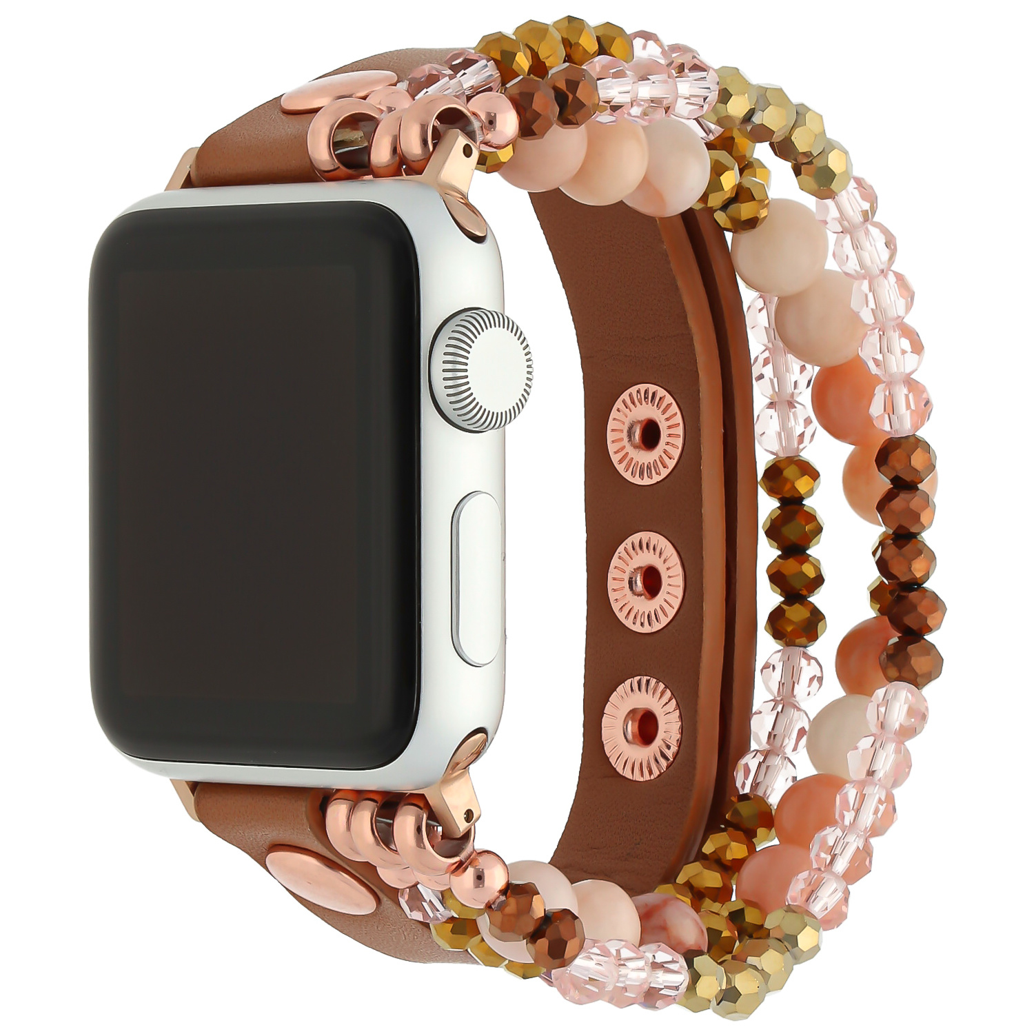 Cinturino gioiello in pelle per Apple Watch - marrone