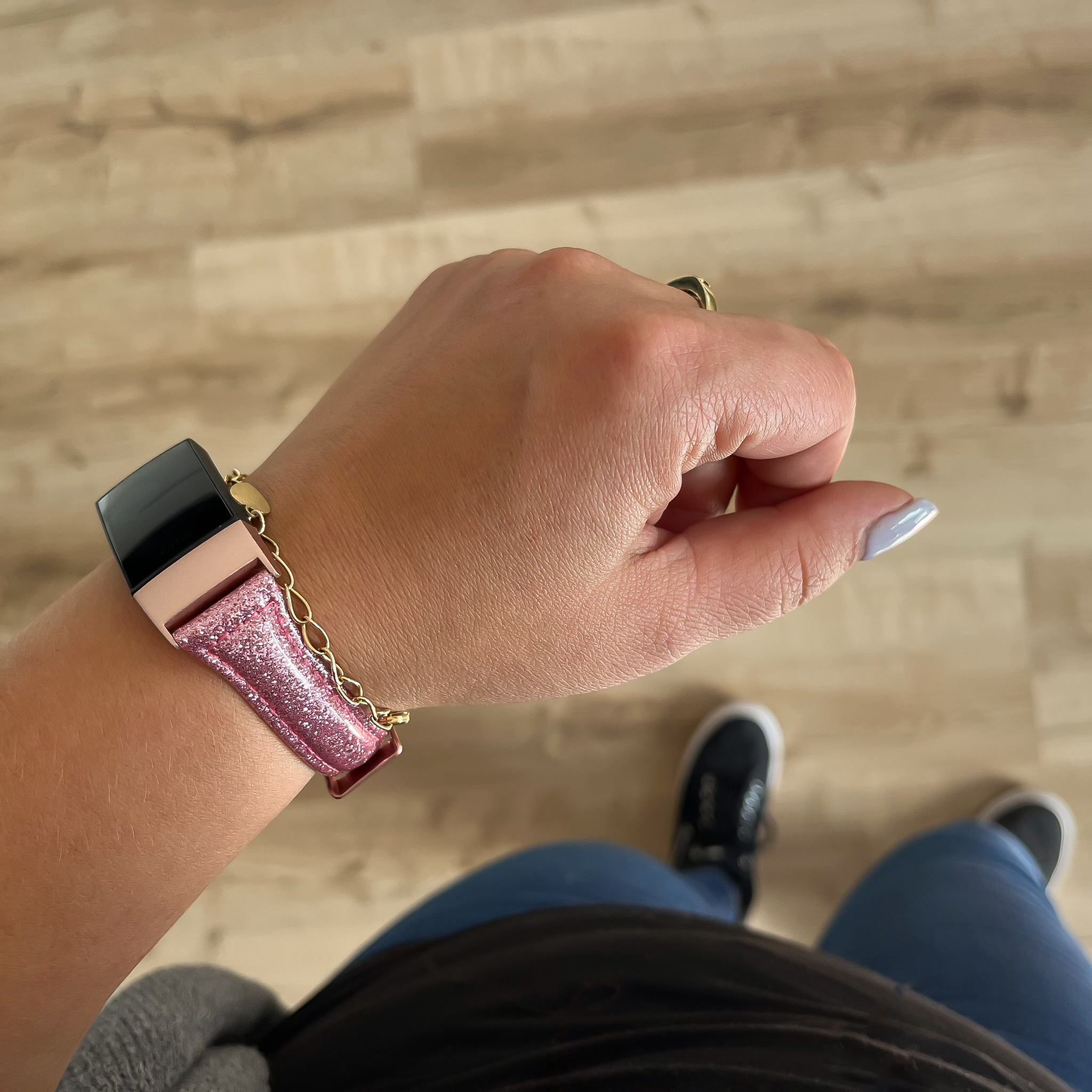 Cinturino in pelle glitter per Fitbit Charge 3 & 4 - rosa