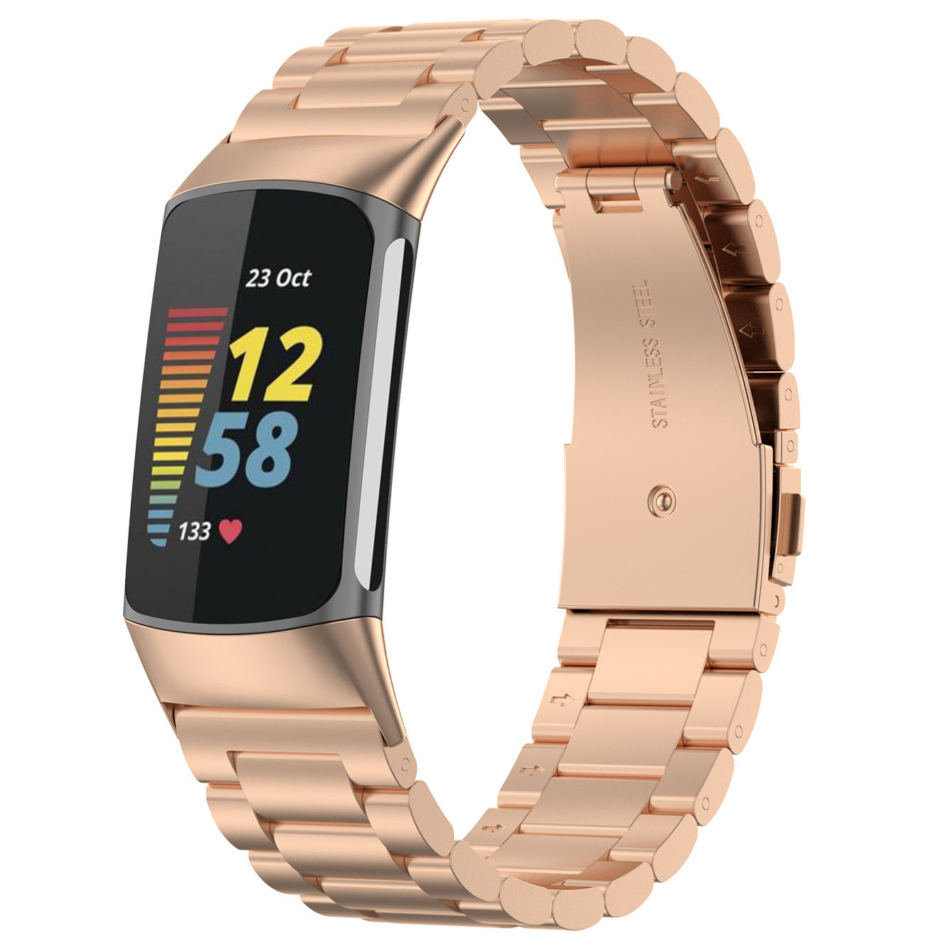 Cinturino a maglie in acciaio con perline per Fitbit Charge 5 - oro rosa