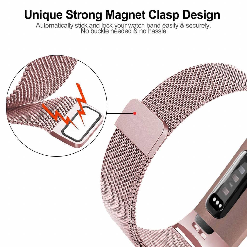 Cinturino loop in maglia milanese per Fitbit Charge 3 & 4 - rosa
