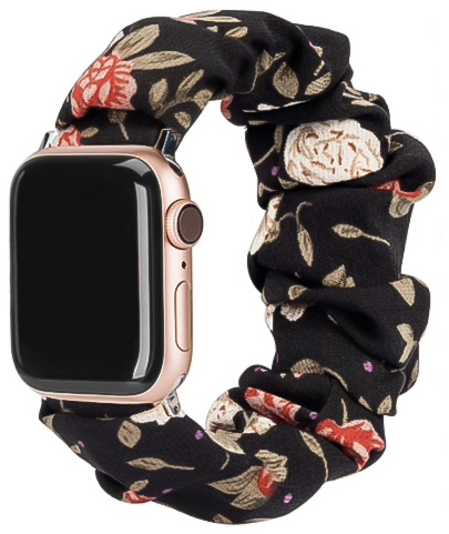 Cinturino elastico in nylon per Apple Watch - nero floreale