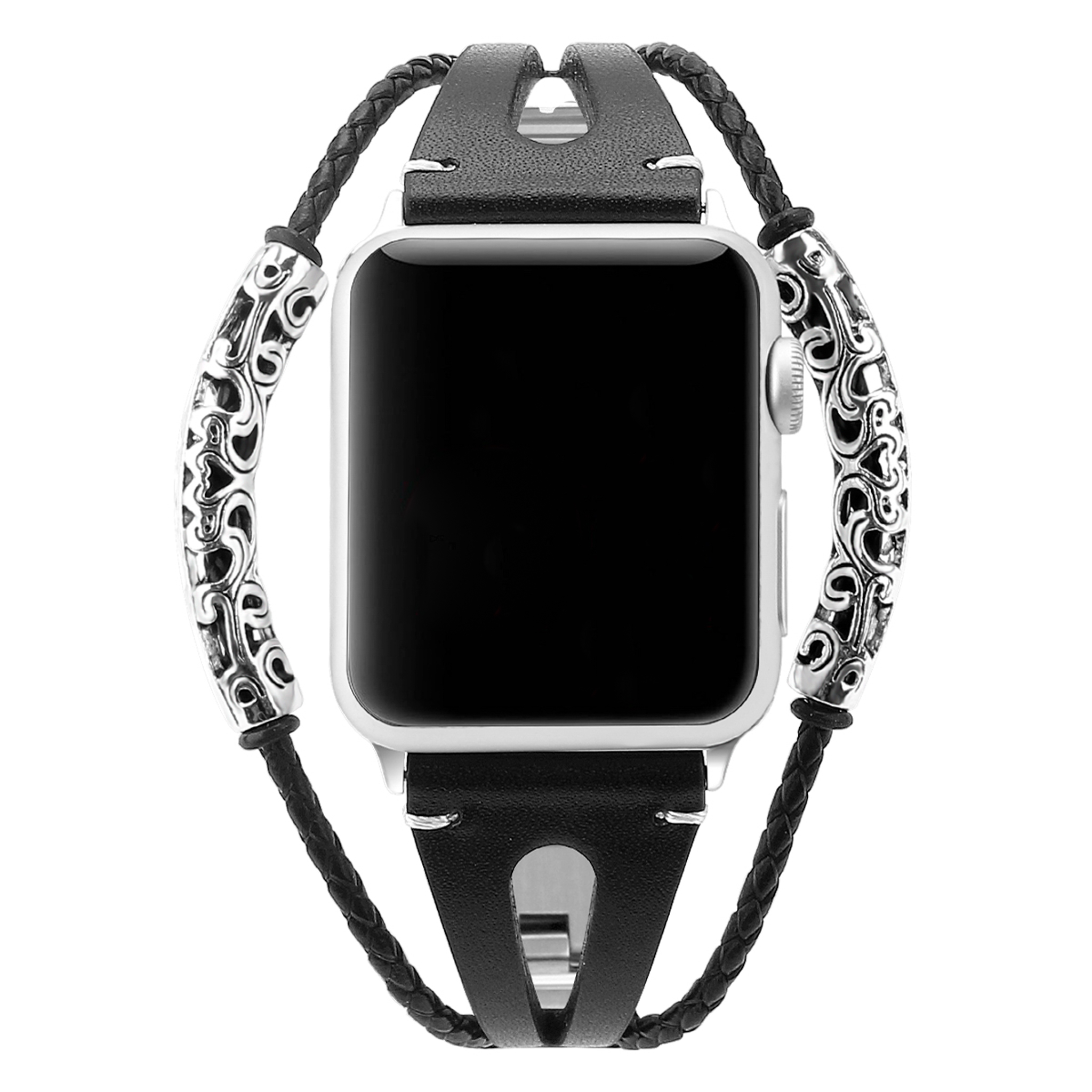 Cinturino gioiello in pelle robusto per Apple Watch - nero