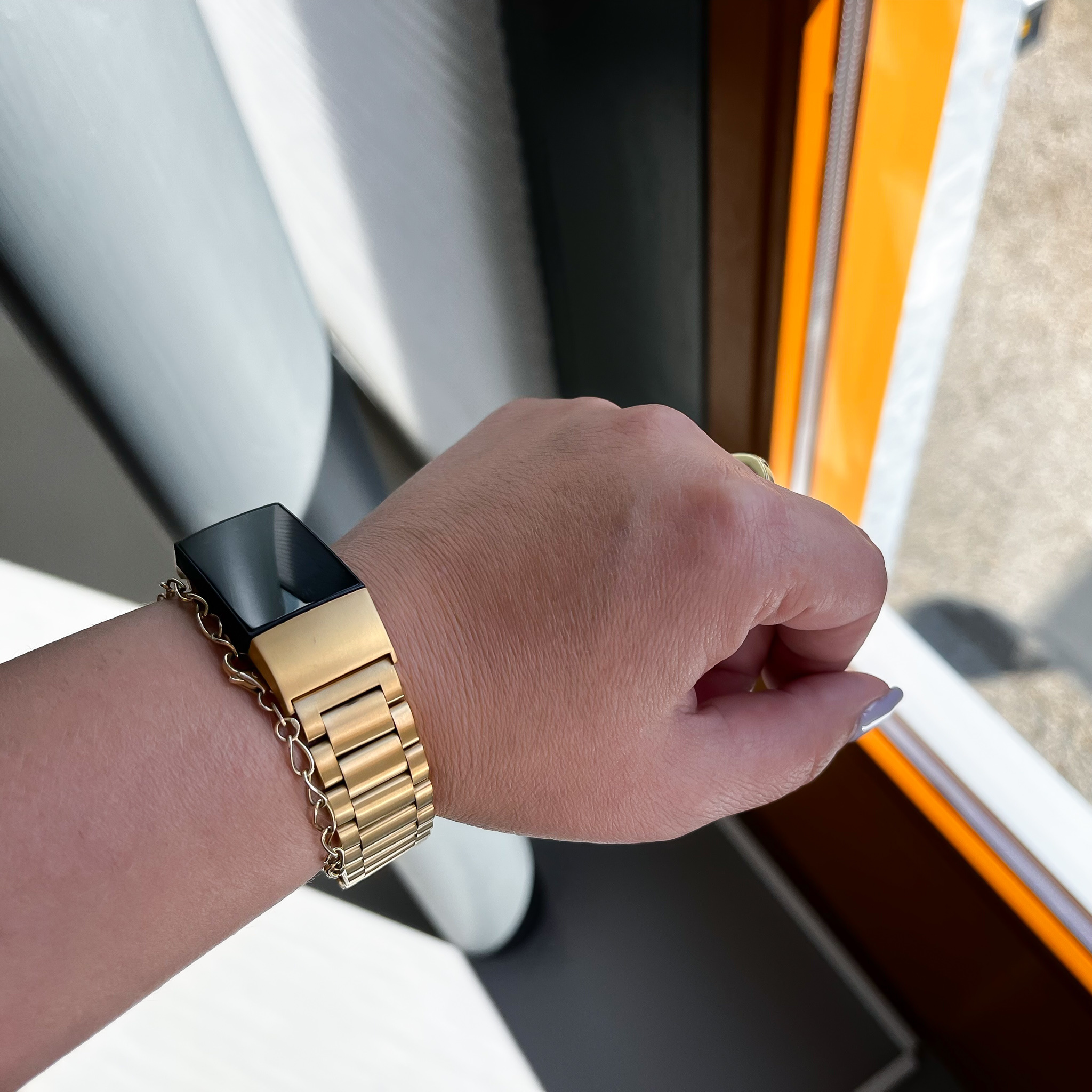 Cinturino a maglie in acciaio con perline per Fitbit Charge 3 & 4 - oro