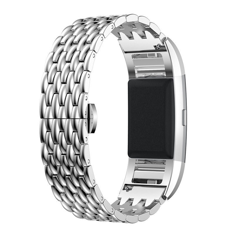 Cinturino a maglie in acciaio con drago per Fitbit Charge 2 - argento