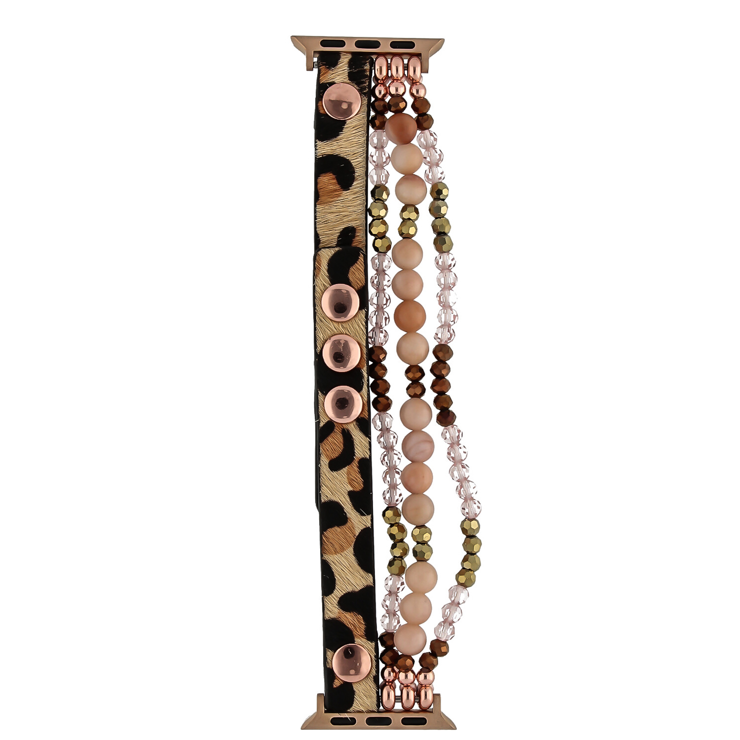 Cinturino gioiello in pelle per Apple Watch - oro rosa leopardato
