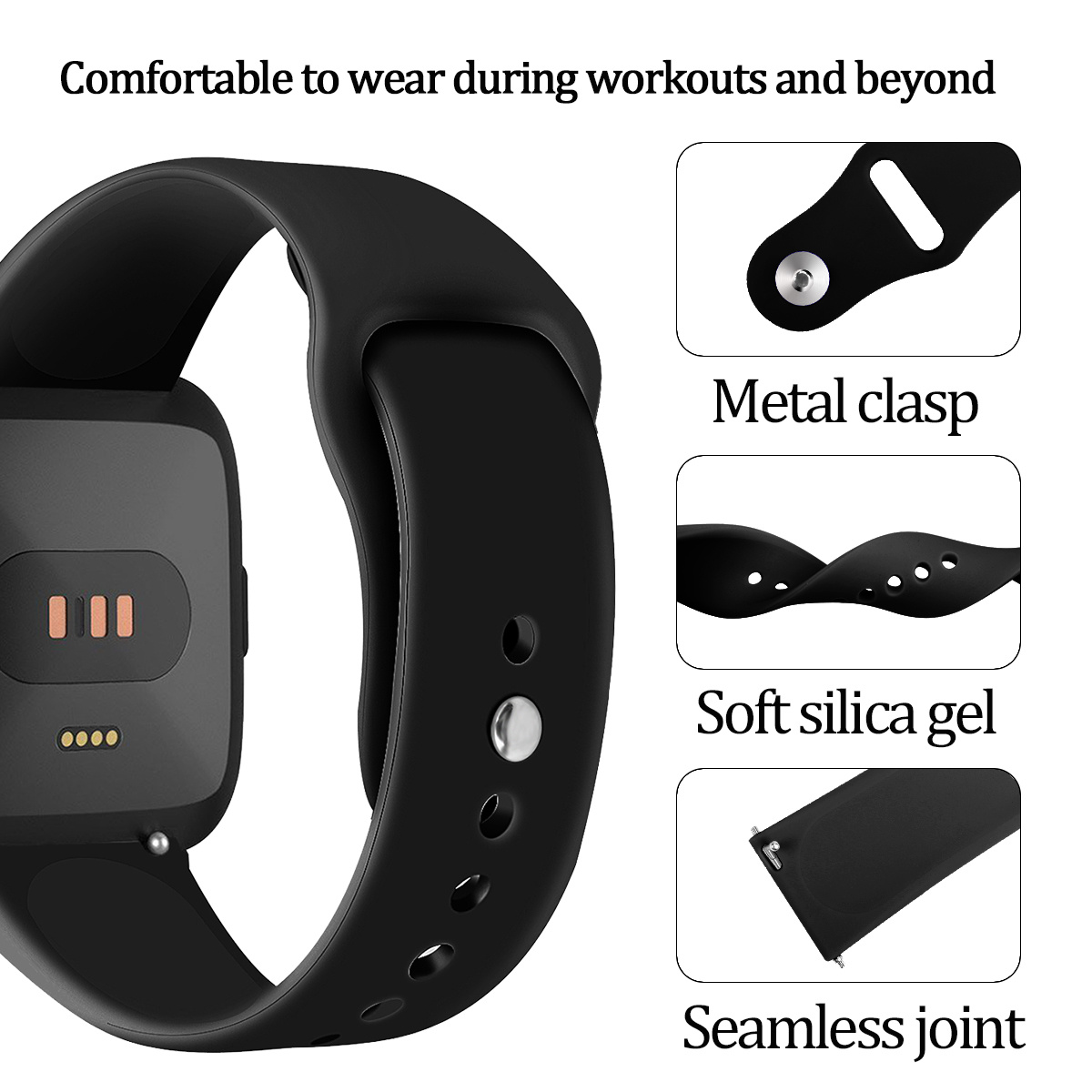 Cinturino sport in silicone per Fitbit Versa - nero