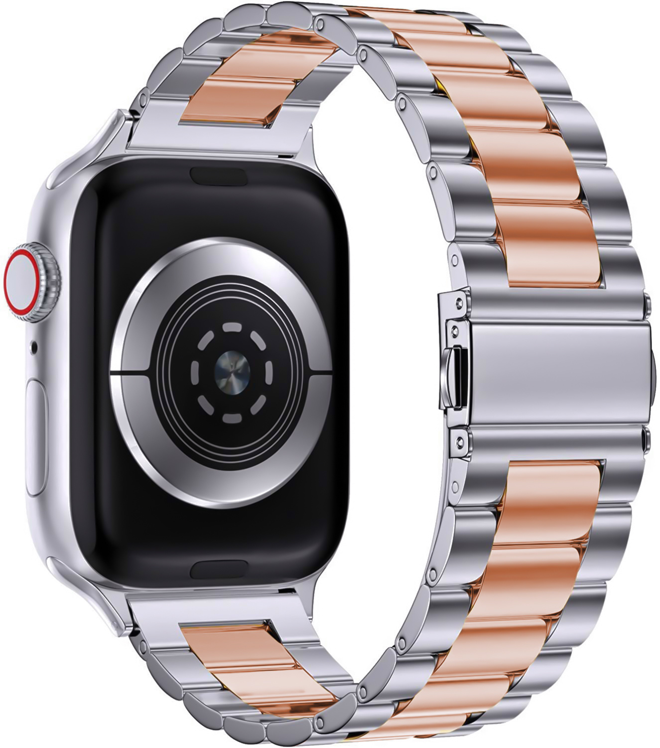 Cinturino a maglie in acciaio con perline per Apple Watch - argento oro rosa