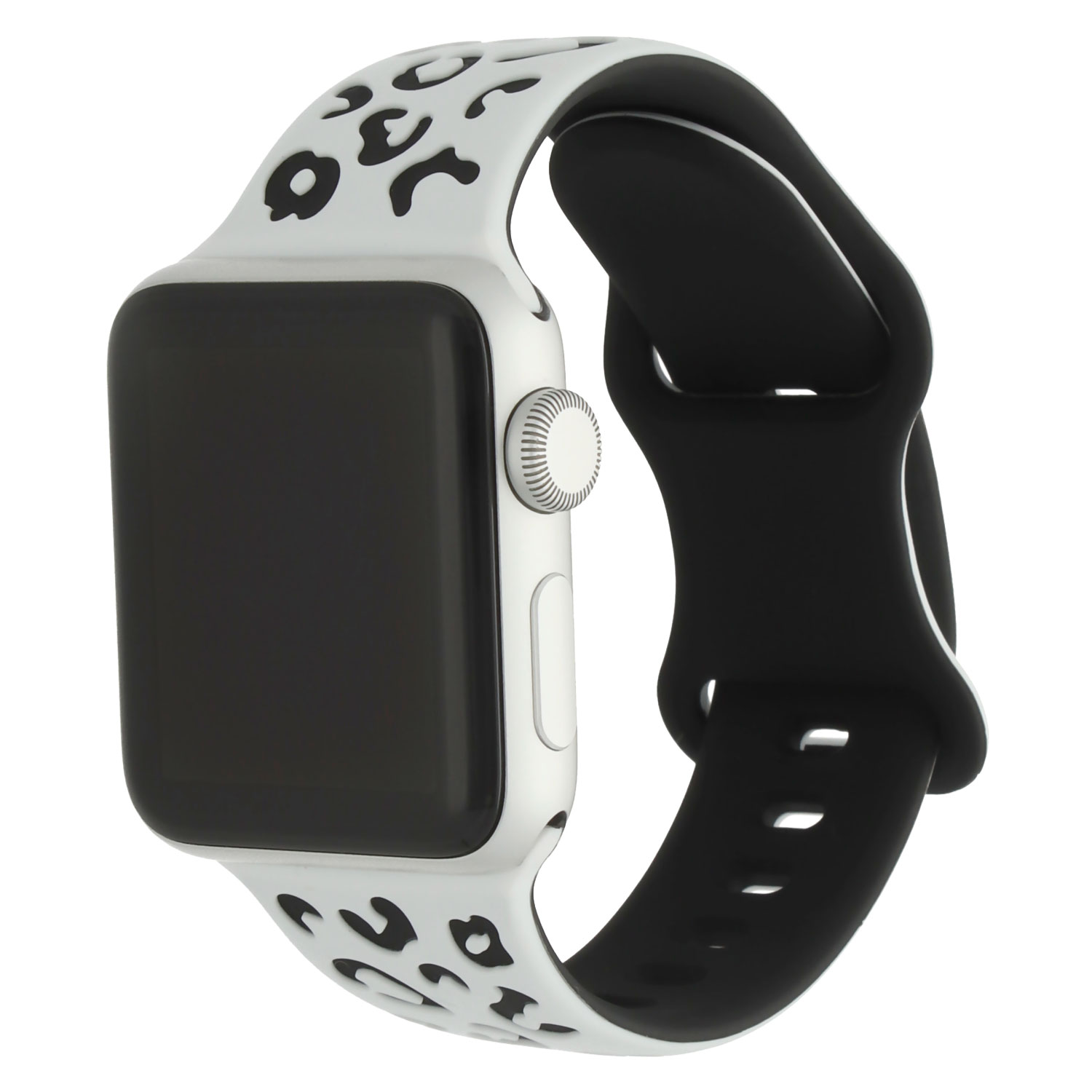 Cinturino leopardato wild in silicone per Apple Watch - Bianco Nero