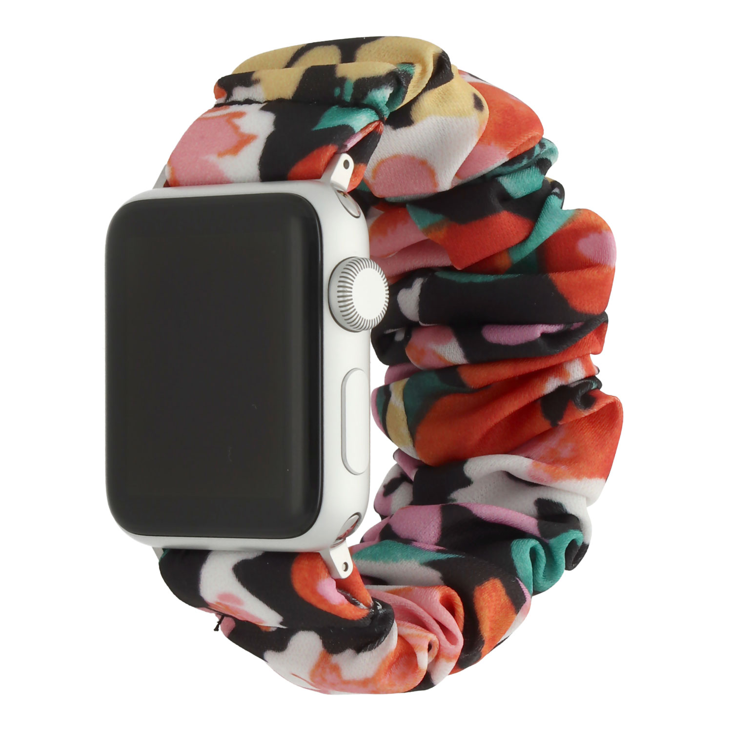 Cinturino elastico in nylon Scrunchie per Apple Watch - Fiori neri multi