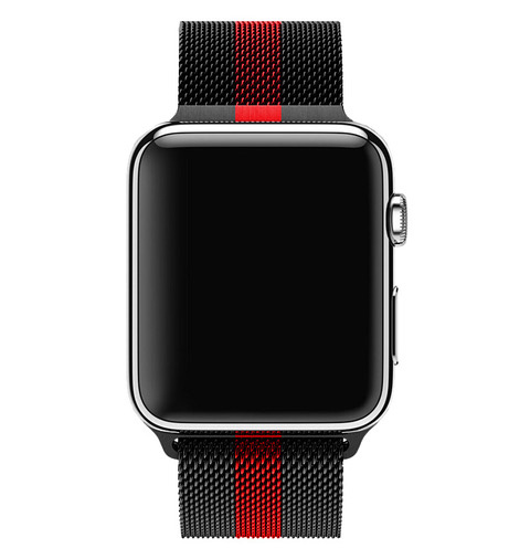 Cinturino loop in maglia milanese per Apple Watch - nero a righe rosse