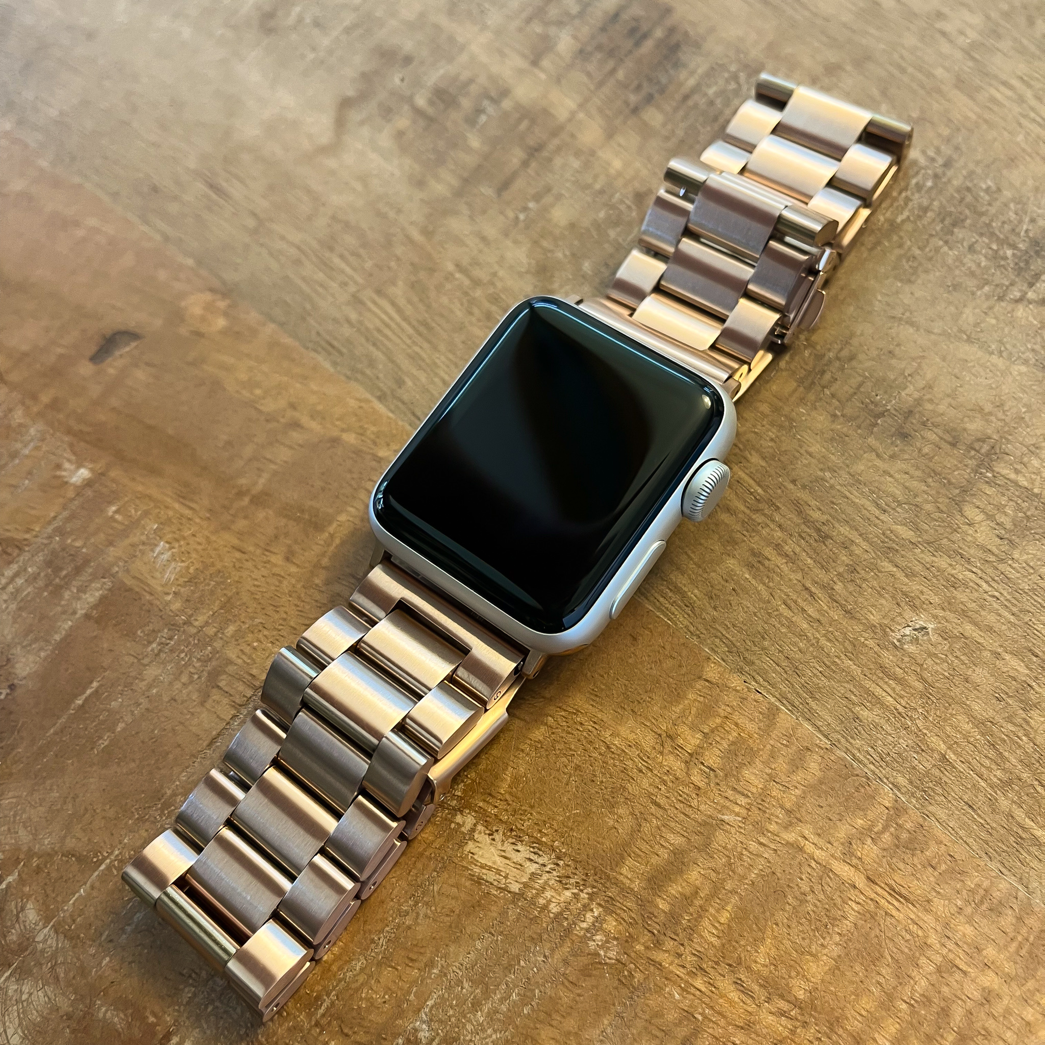 Cinturino a maglie in acciaio con perline per Apple Watch - oro rosa