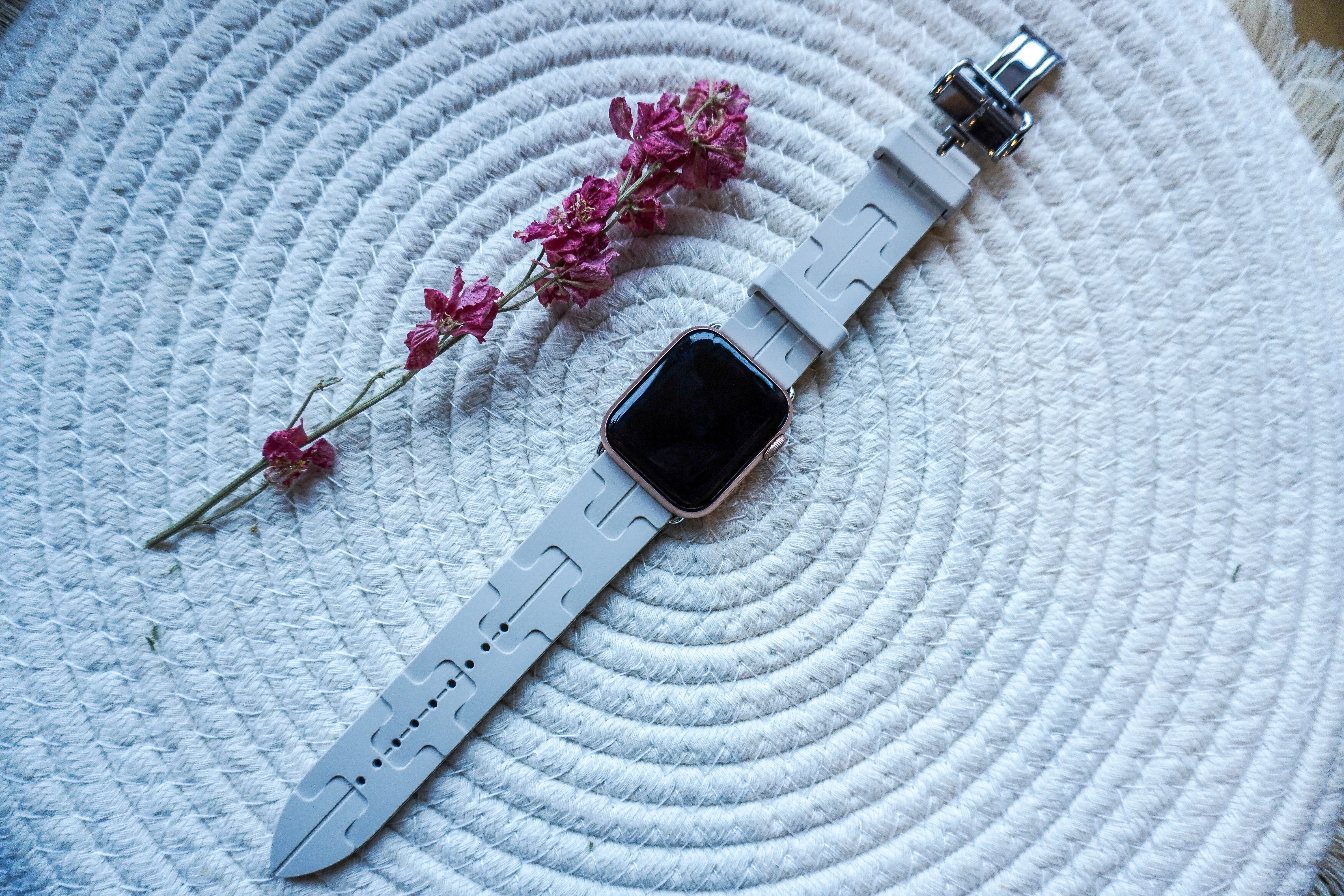 Cinturino sport Hermès simple tour kilim Apple Watch - grigio