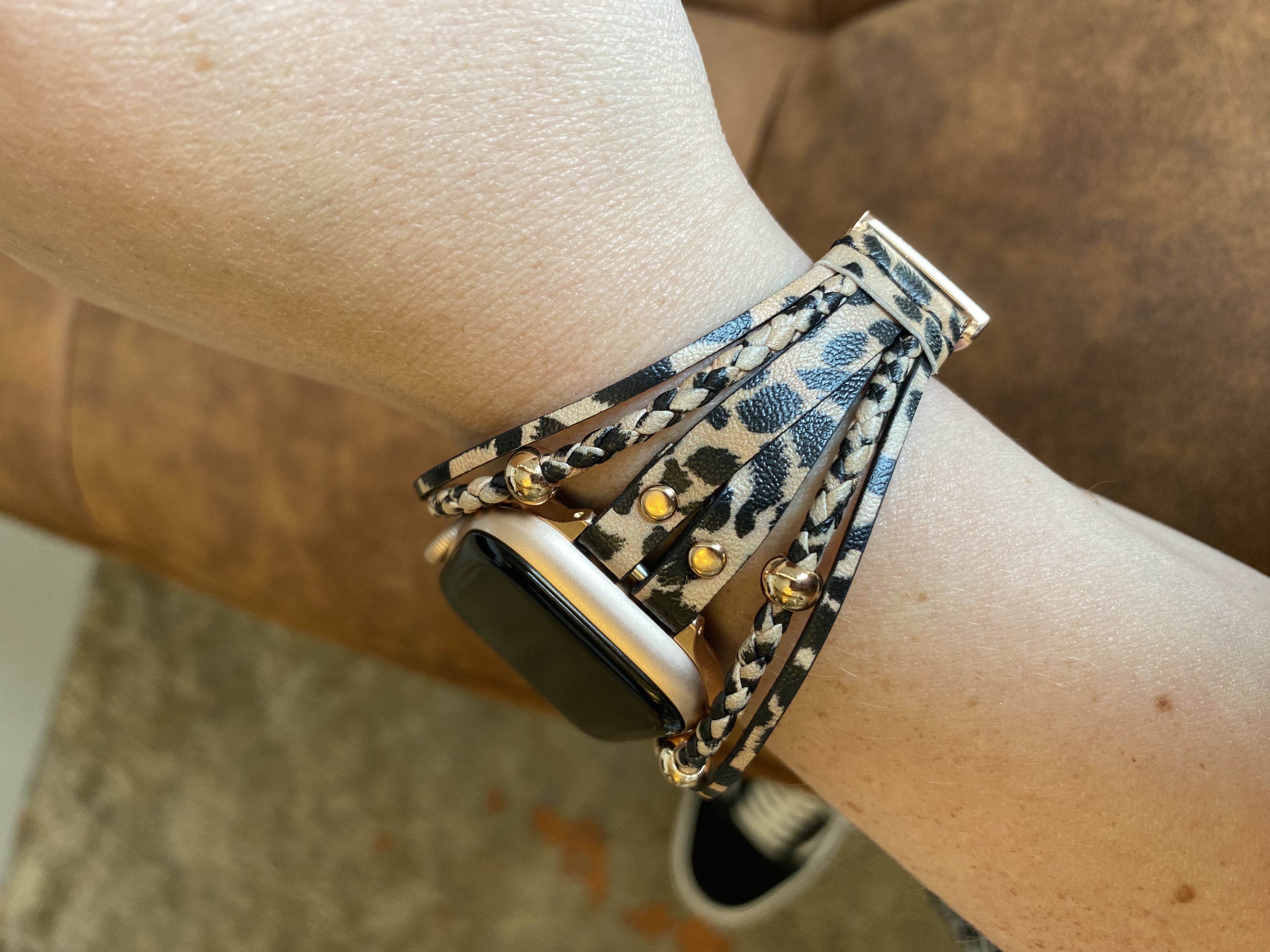 Cinturino gioiello in pelle per Apple Watch - leopardato