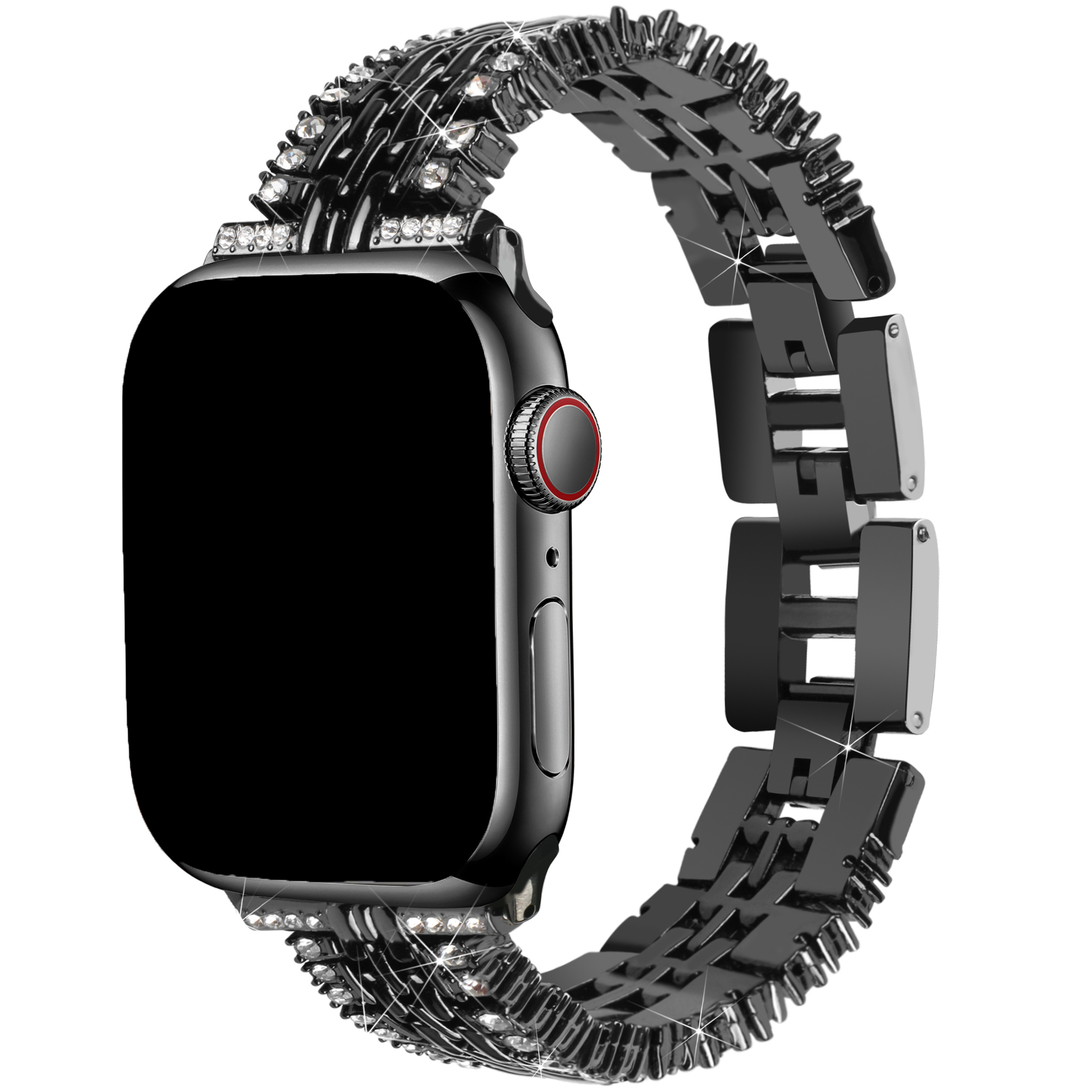 Cinturino a maglie in acciaio diamantate Eline per Apple Watch - nero