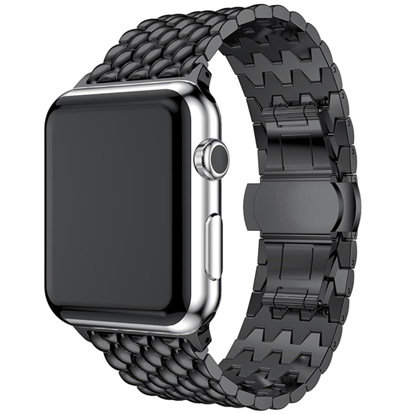 Cinturino a maglie in acciaio con drago Apple Watch - nero