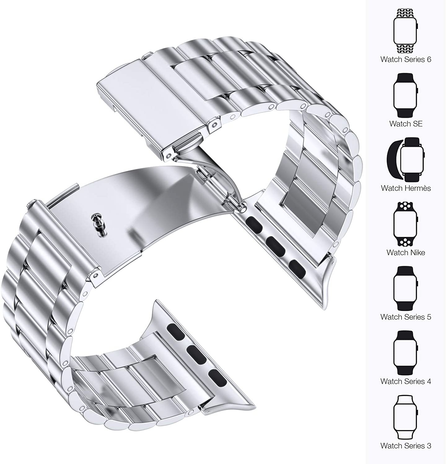 Cinturino a maglie in acciaio con perline per Apple Watch - argento