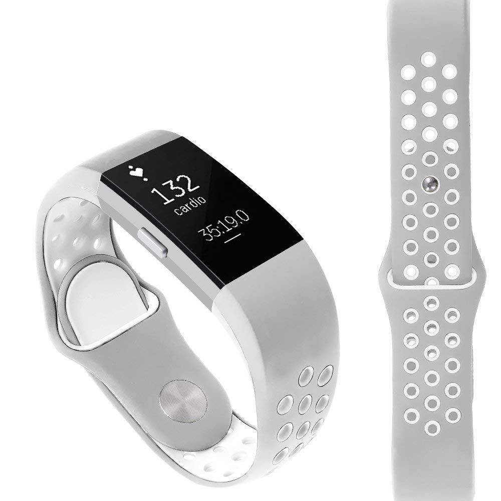 Cinturino doppio sport per Fitbit Charge 2 - grigio bianco