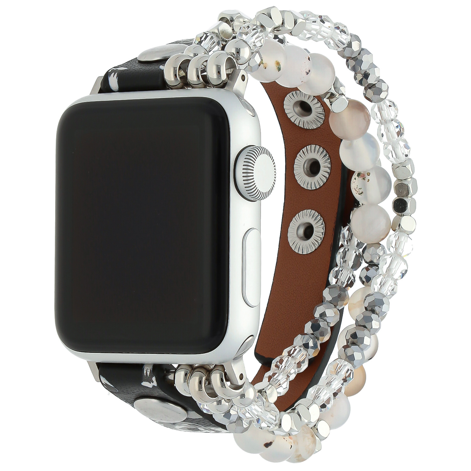 Cinturino gioiello in pelle per Apple Watch - fiori neri
