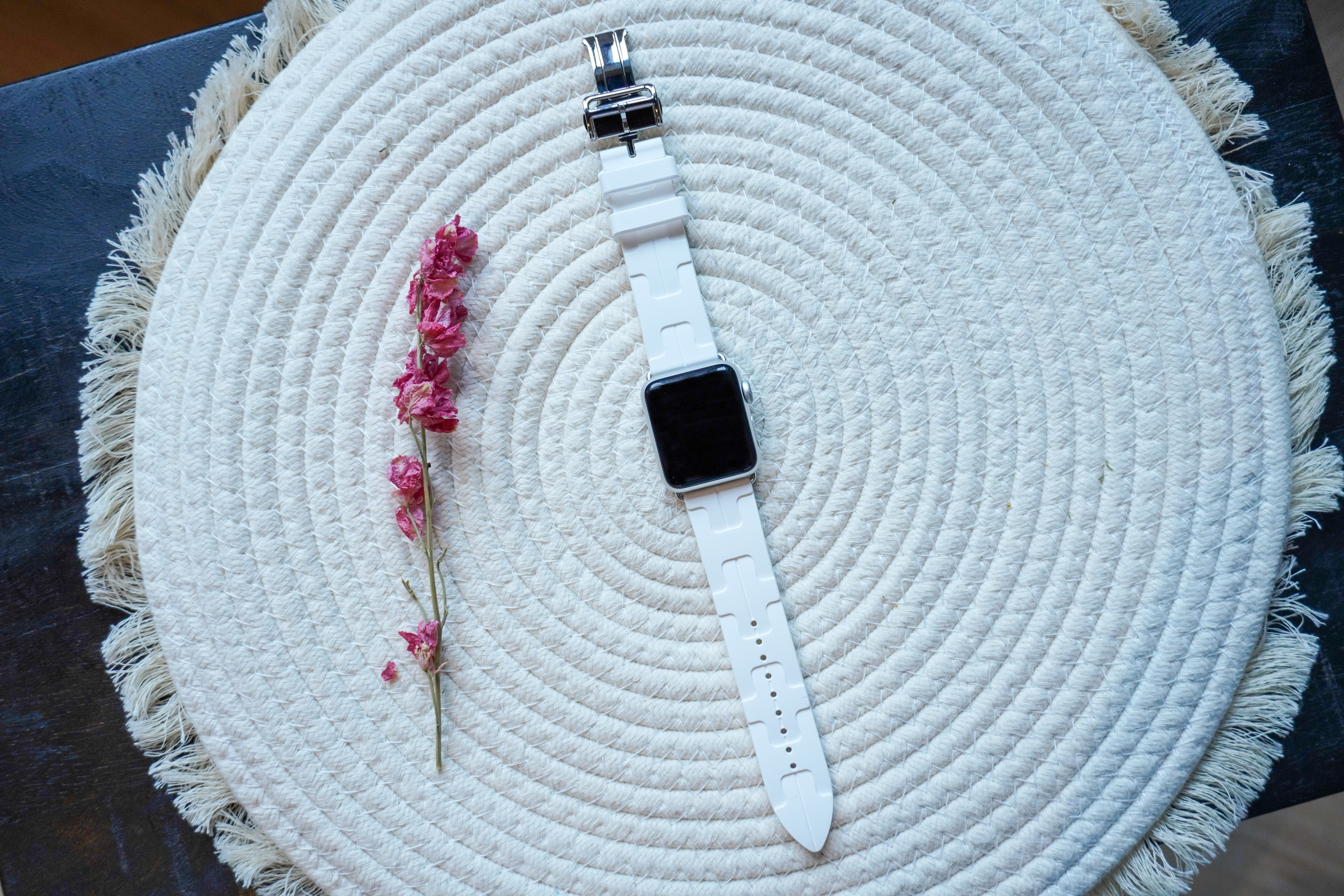 Cinturino sport Hermès simple tour kilim Apple Watch - bianco