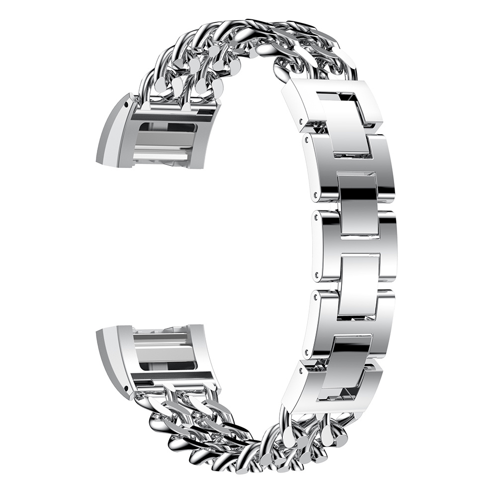 Cinturino a maglie in acciaio con cowboy per Fitbit Charge 3 & 4 - argento